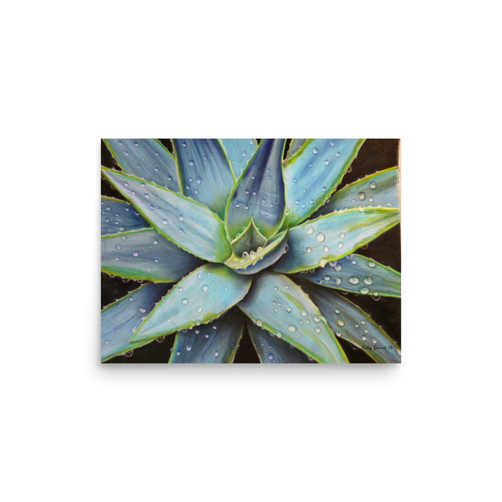 Giclée Print - Desert Jewel - Vibrant Agave Plant with Dew Drops, Artwork by Cathy Dement