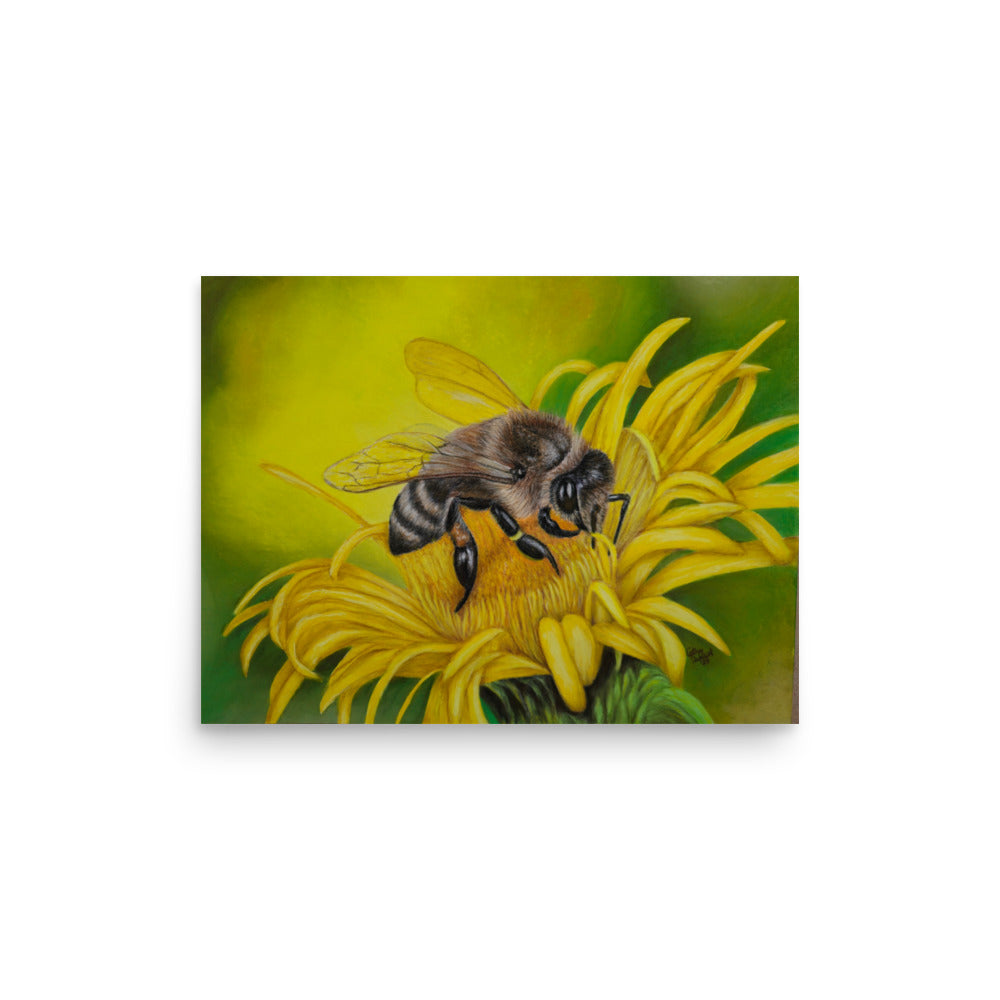 Giclée Print - What's For Dinner, Honey? - Yellow Flower with Bee Artwork Design, Floral Wall Art