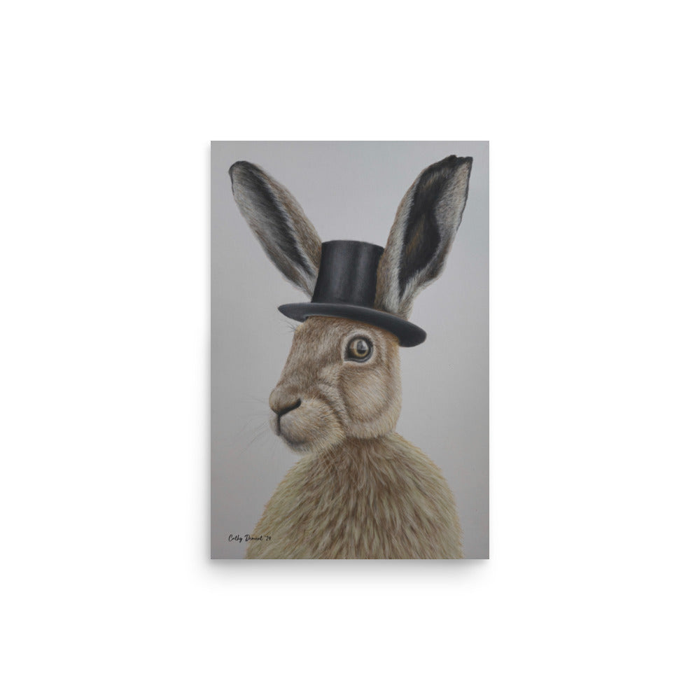 Giclée Print - Dapper Aristohare - Whimsical Rabbit in Top Hat Artwork by Cathy Dement. Wall Art