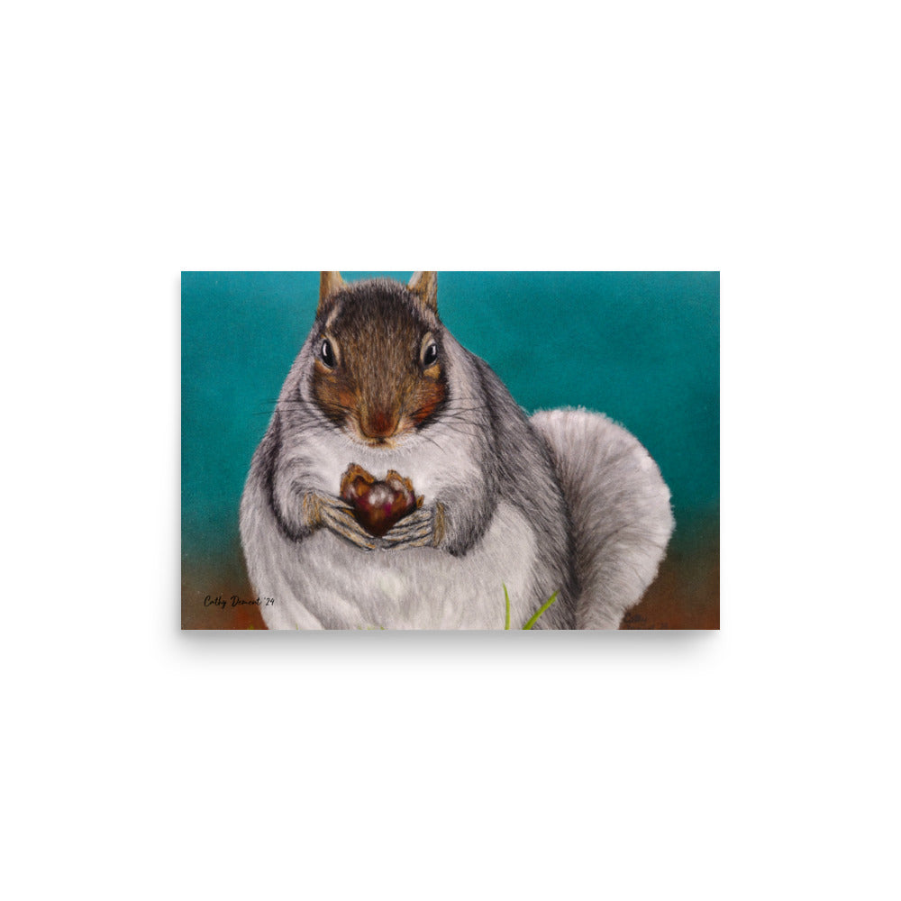 Giclée Print - A Little Nutty - Cute Squirrel Holding a Nut Artwork by Cathy Dement, Wall Art