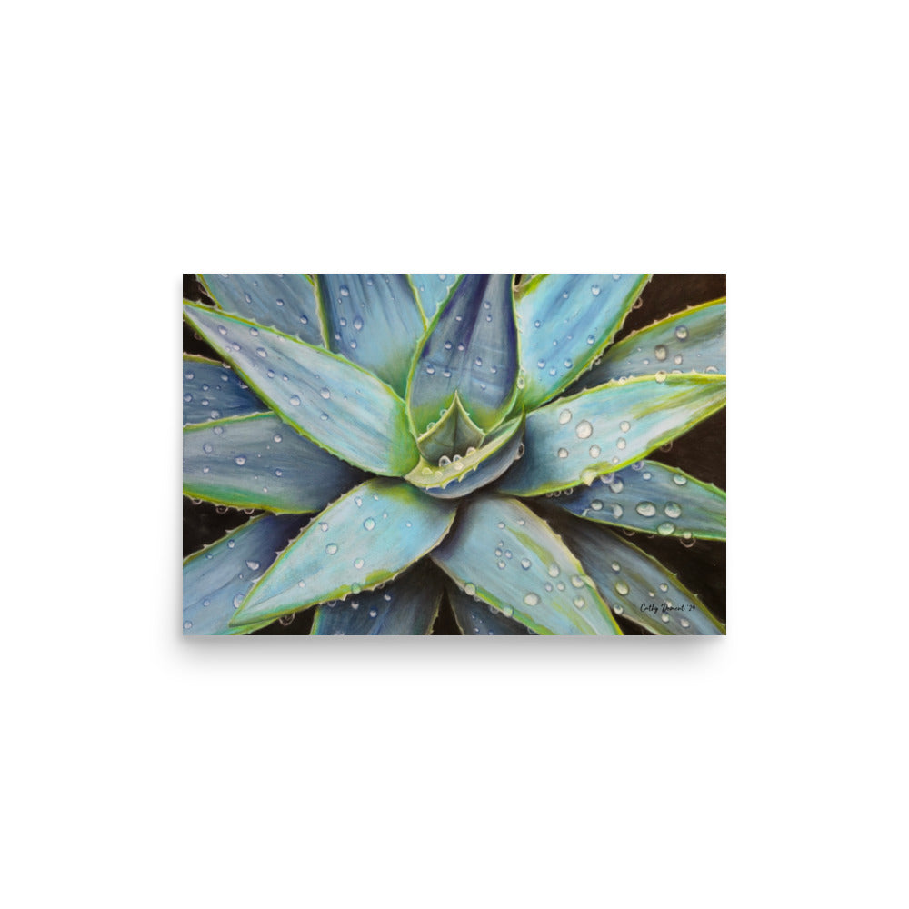 Giclée Print - Desert Jewel - Vibrant Agave Plant with Dew Drops, Artwork by Cathy Dement