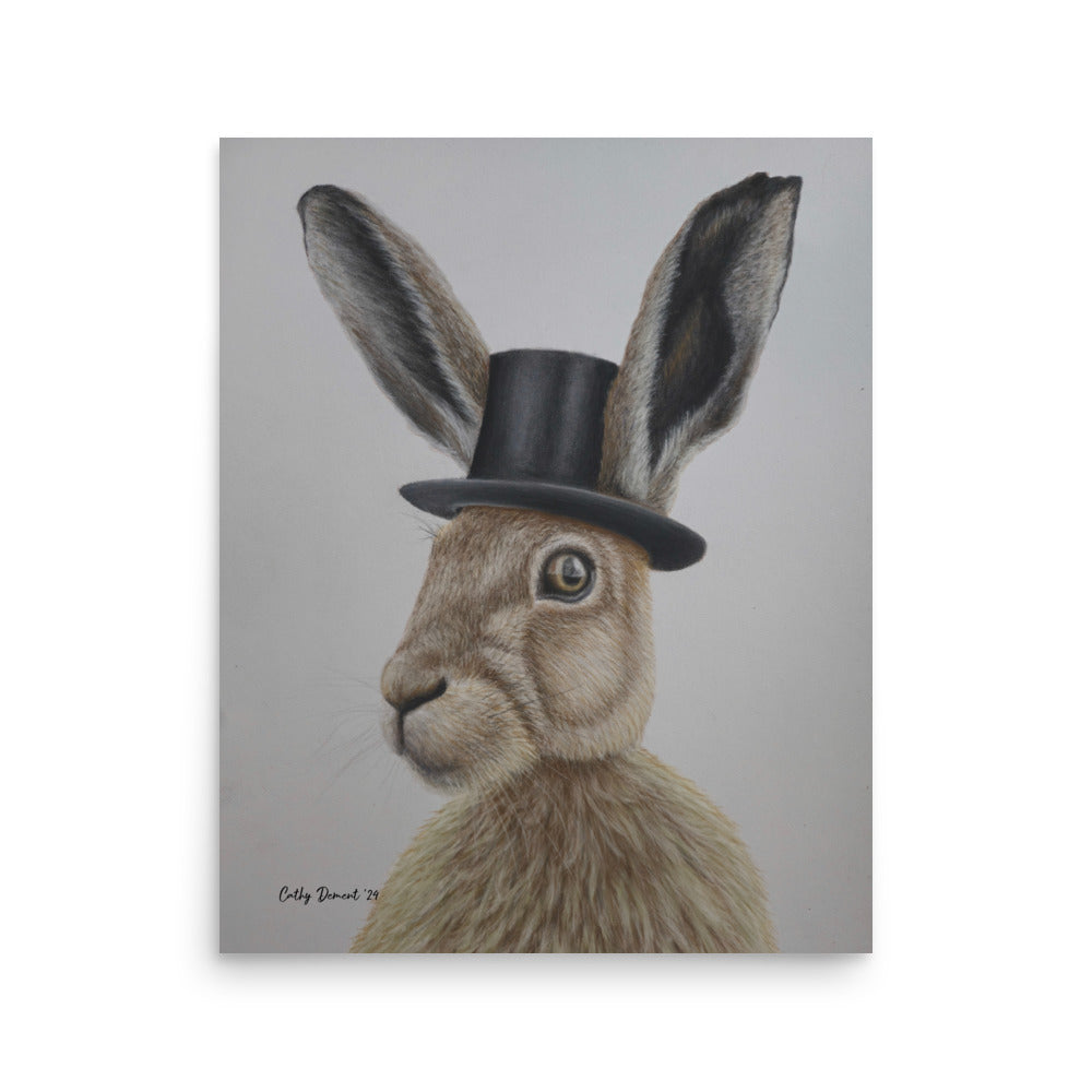 Dapper Aristohare Giclée Print - Whimsical Rabbit in Top Hat Artwork by Cathy Dement. Wall Art