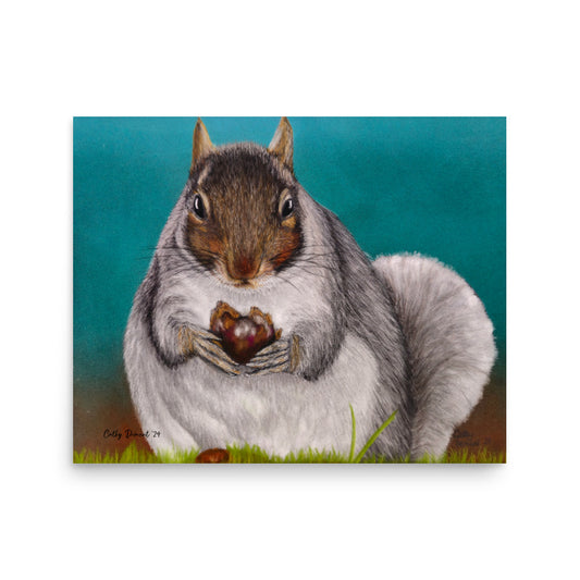 A Little Nutty Giclée Print - Cute Squirrel Holding a Nut Artwork by Cathy Dement, Wall Art