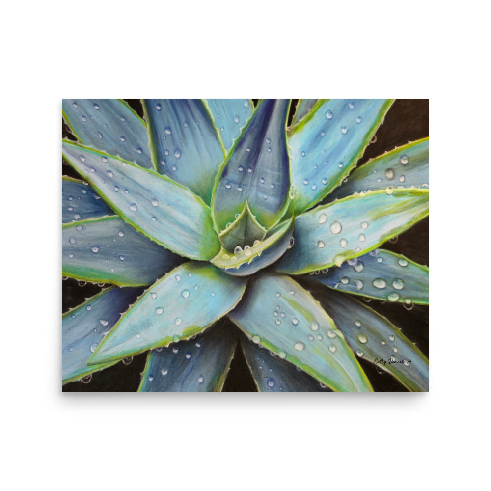 Dessert Jewel Giclée Print - Vibrant Agave Plant with Dew Drops, Artwork by Cathy Dement