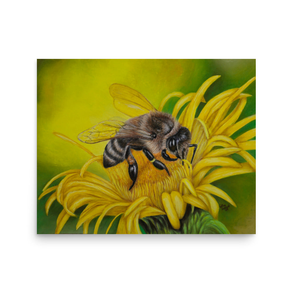 Giclée Print - What's For Dinner, Honey? - Yellow Flower with Bee Artwork Design, Floral Wall Art