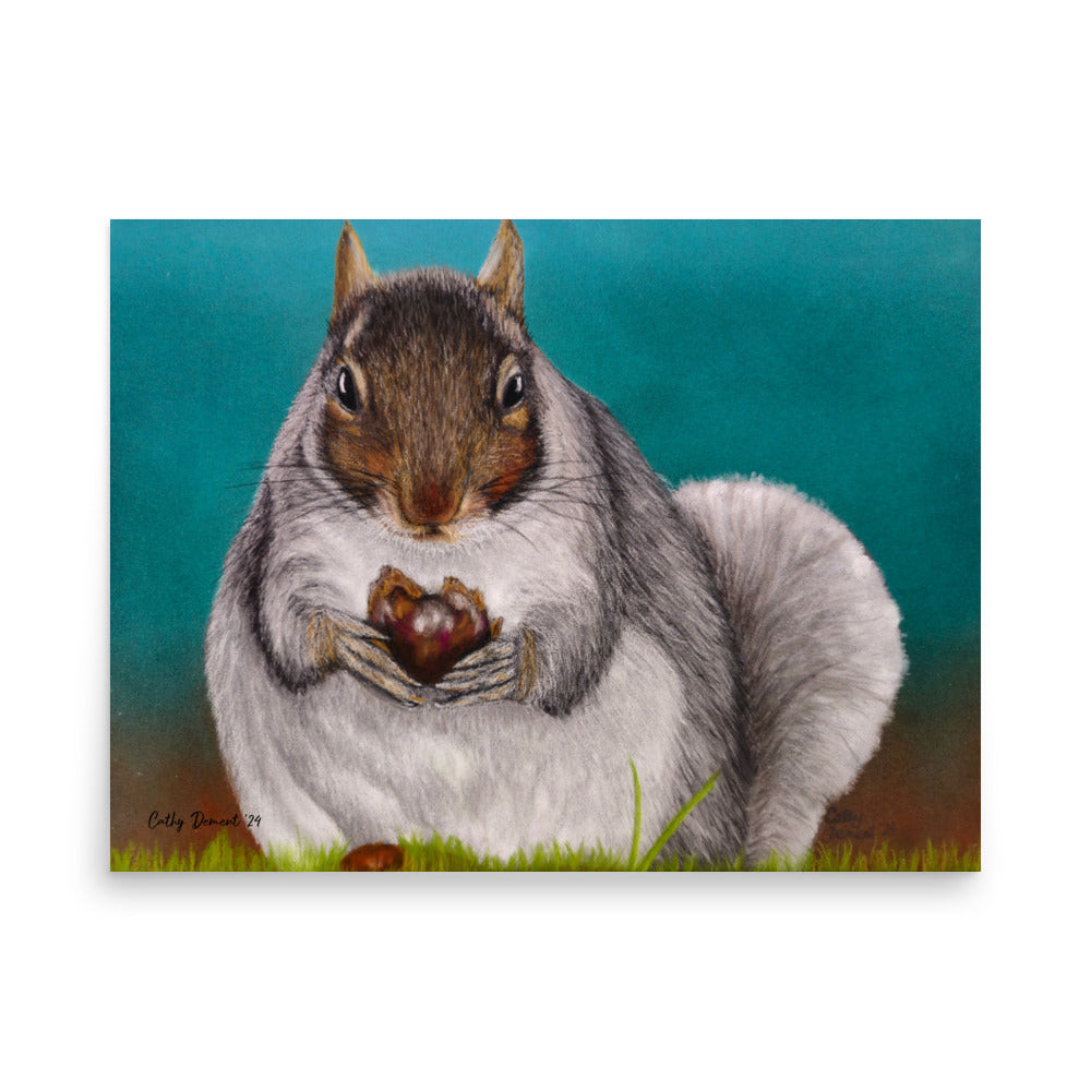 Giclée Print - A Little Nutty - Cute Squirrel Holding a Nut Artwork by Cathy Dement, Wall Art