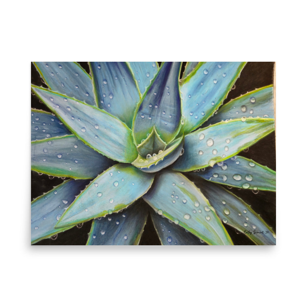 Giclée Print - Desert Jewel - Vibrant Agave Plant with Dew Drops, Artwork by Cathy Dement