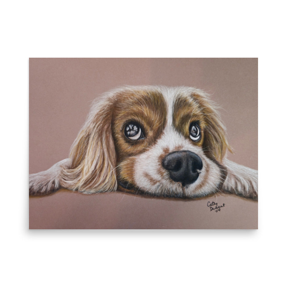 Giclée Print - Cavalier Curiosity - King Charles Cavalier Spaniel Wall Art, Cute Dog Artwork by Cathy Dement