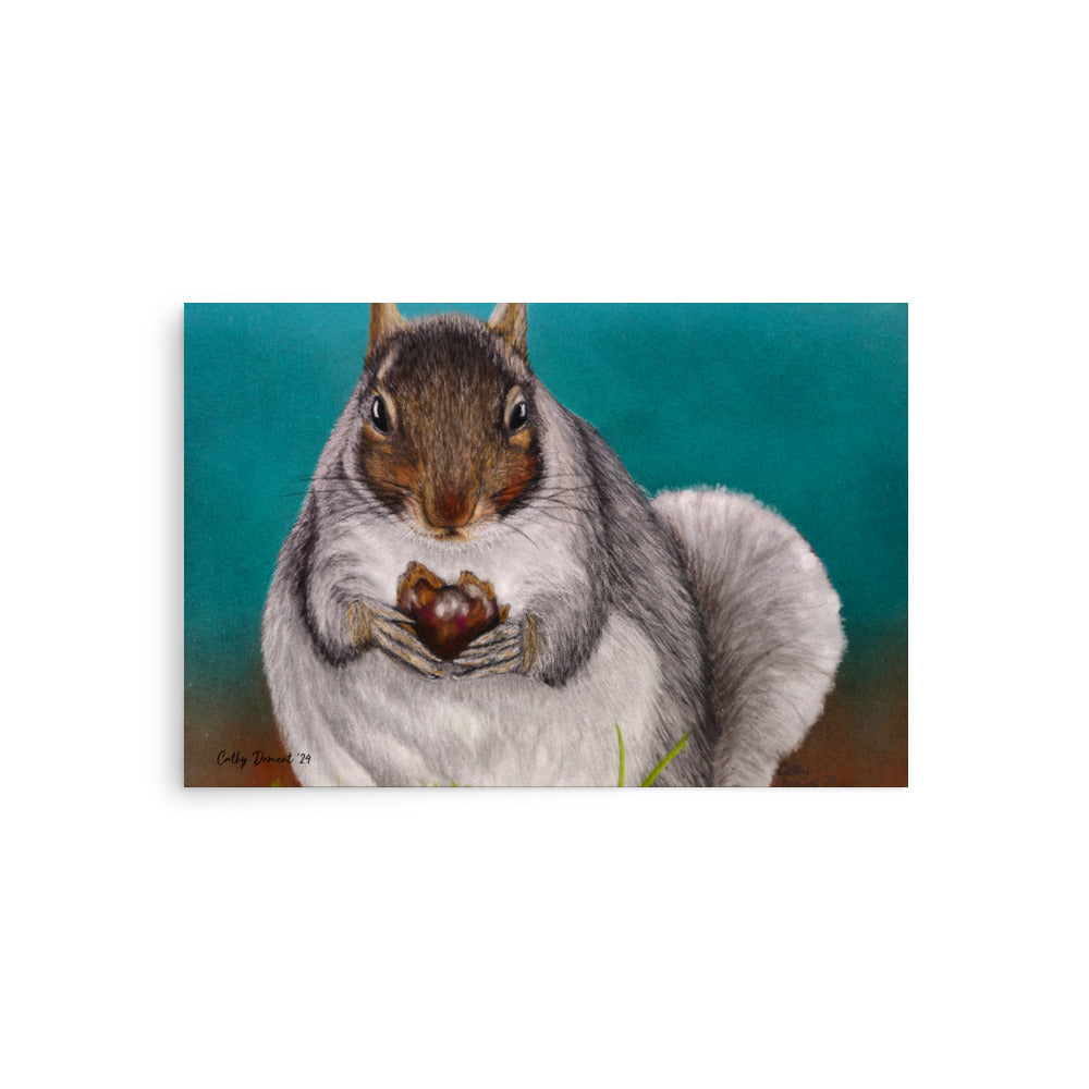 Giclée Print - A Little Nutty - Cute Squirrel Holding a Nut Artwork by Cathy Dement, Wall Art