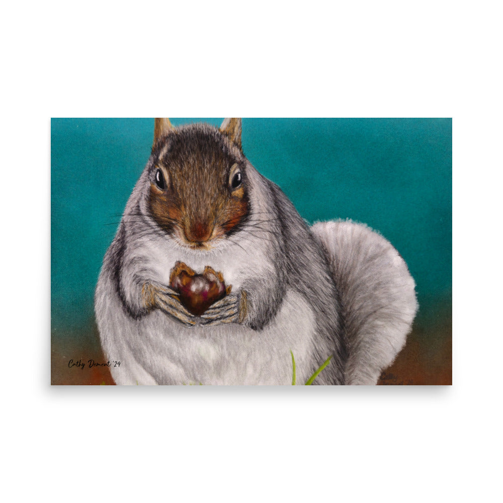 Giclée Print - A Little Nutty - Cute Squirrel Holding a Nut Artwork by Cathy Dement, Wall Art