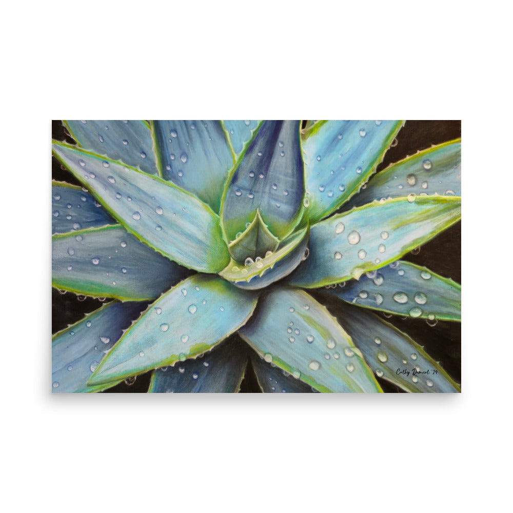 Giclée Print - Desert Jewel - Vibrant Agave Plant with Dew Drops, Artwork by Cathy Dement