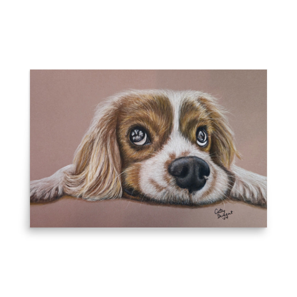 Giclée Print - Cavalier Curiosity - King Charles Cavalier Spaniel Wall Art, Cute Dog Artwork by Cathy Dement