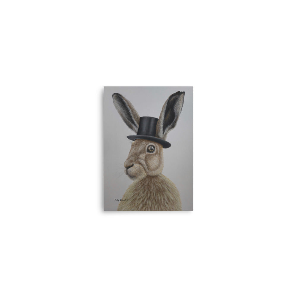 Giclée Print - Dapper Aristohare - Whimsical Rabbit in Top Hat Artwork by Cathy Dement. Wall Art