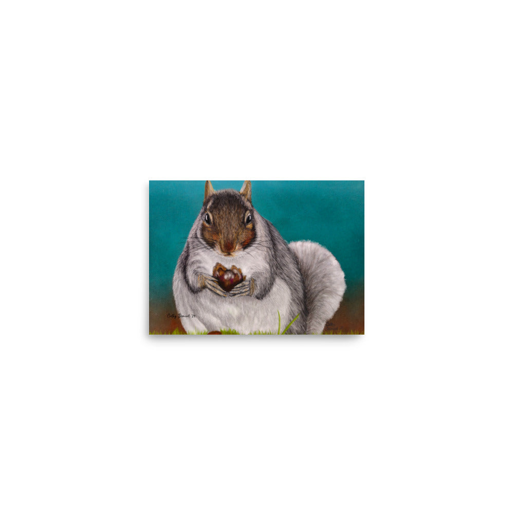 Giclée Print - A Little Nutty - Cute Squirrel Holding a Nut Artwork by Cathy Dement, Wall Art