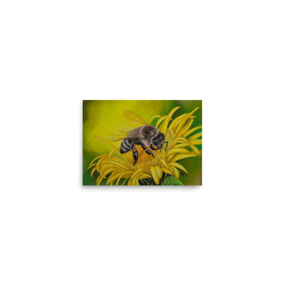 Giclée Print - What's For Dinner, Honey? - Yellow Flower with Bee Artwork Design, Floral Wall Art