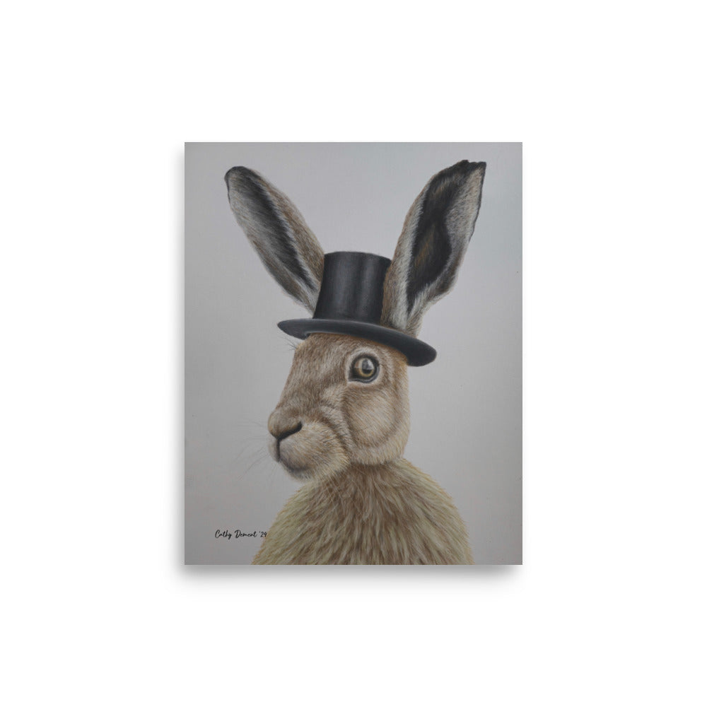 Giclée Print - Dapper Aristohare - Whimsical Rabbit in Top Hat Artwork by Cathy Dement. Wall Art