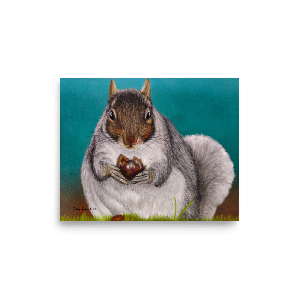 Giclée Print - A Little Nutty - Cute Squirrel Holding a Nut Artwork by Cathy Dement, Wall Art