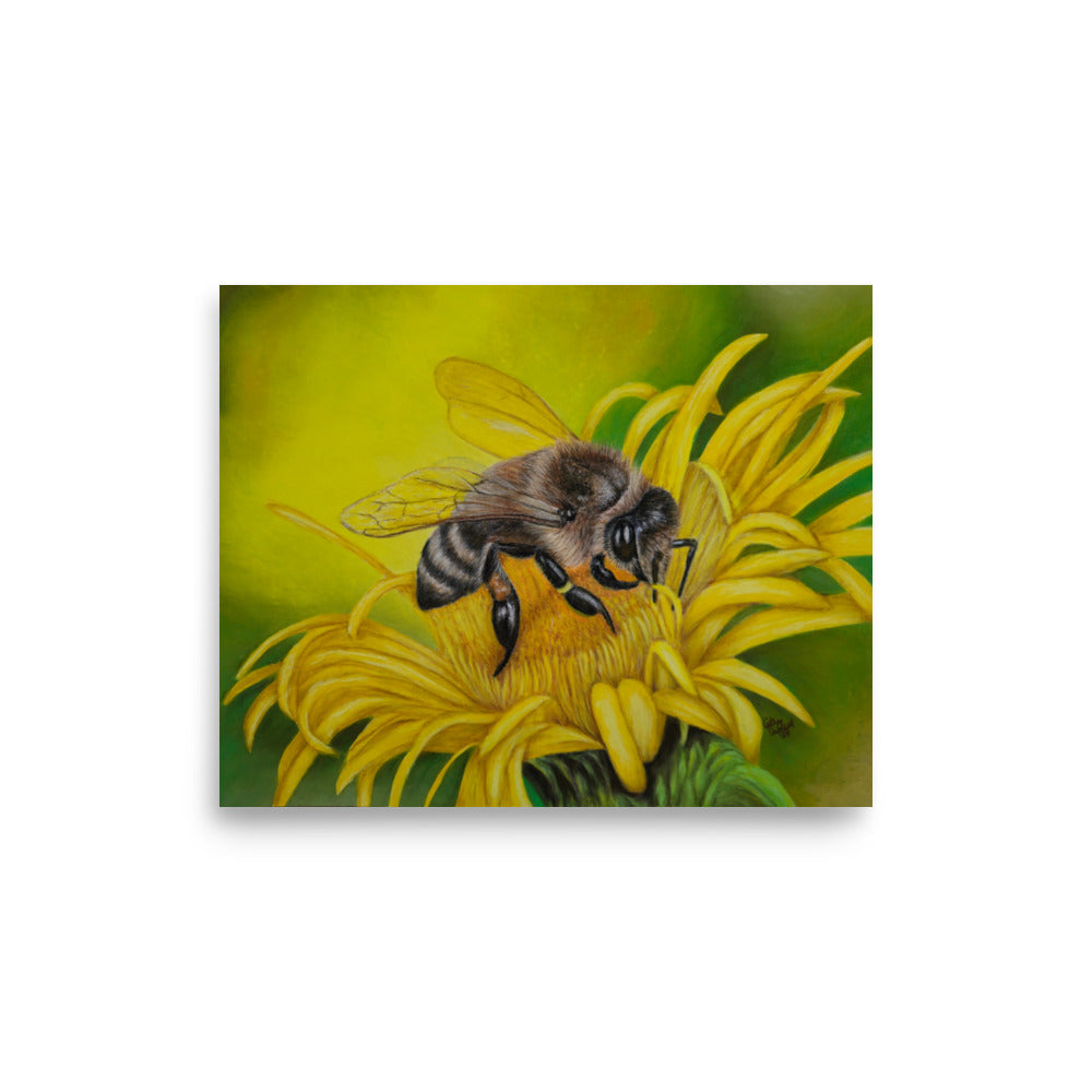 Giclée Print - What's For Dinner, Honey? - Yellow Flower with Bee Artwork Design, Floral Wall Art