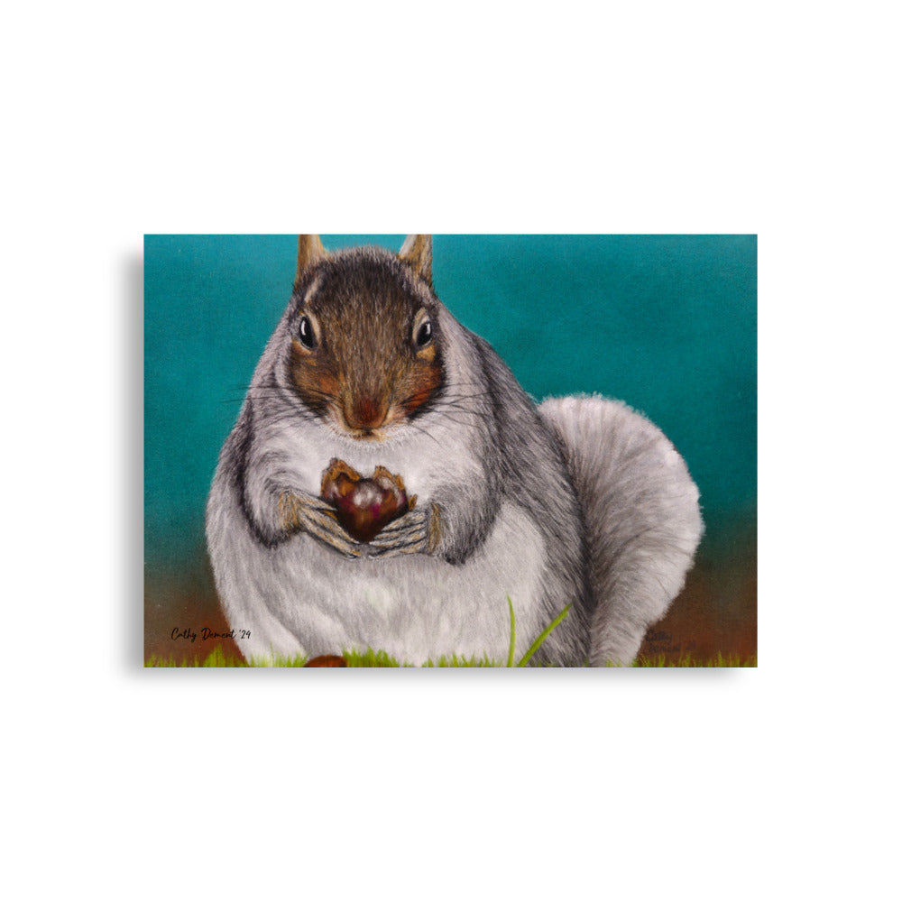 Giclée Print - A Little Nutty - Cute Squirrel Holding a Nut Artwork by Cathy Dement, Wall Art