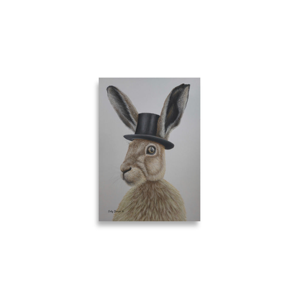 Giclée Print - Dapper Aristohare - Whimsical Rabbit in Top Hat Artwork by Cathy Dement. Wall Art