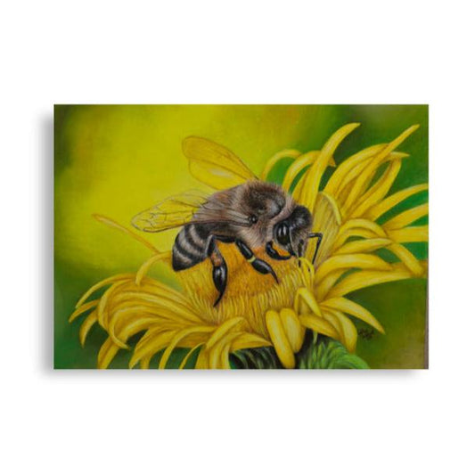 Giclée Print - What's For Dinner, Honey? - Yellow Flower with Bee Artwork Design, Floral Wall Art