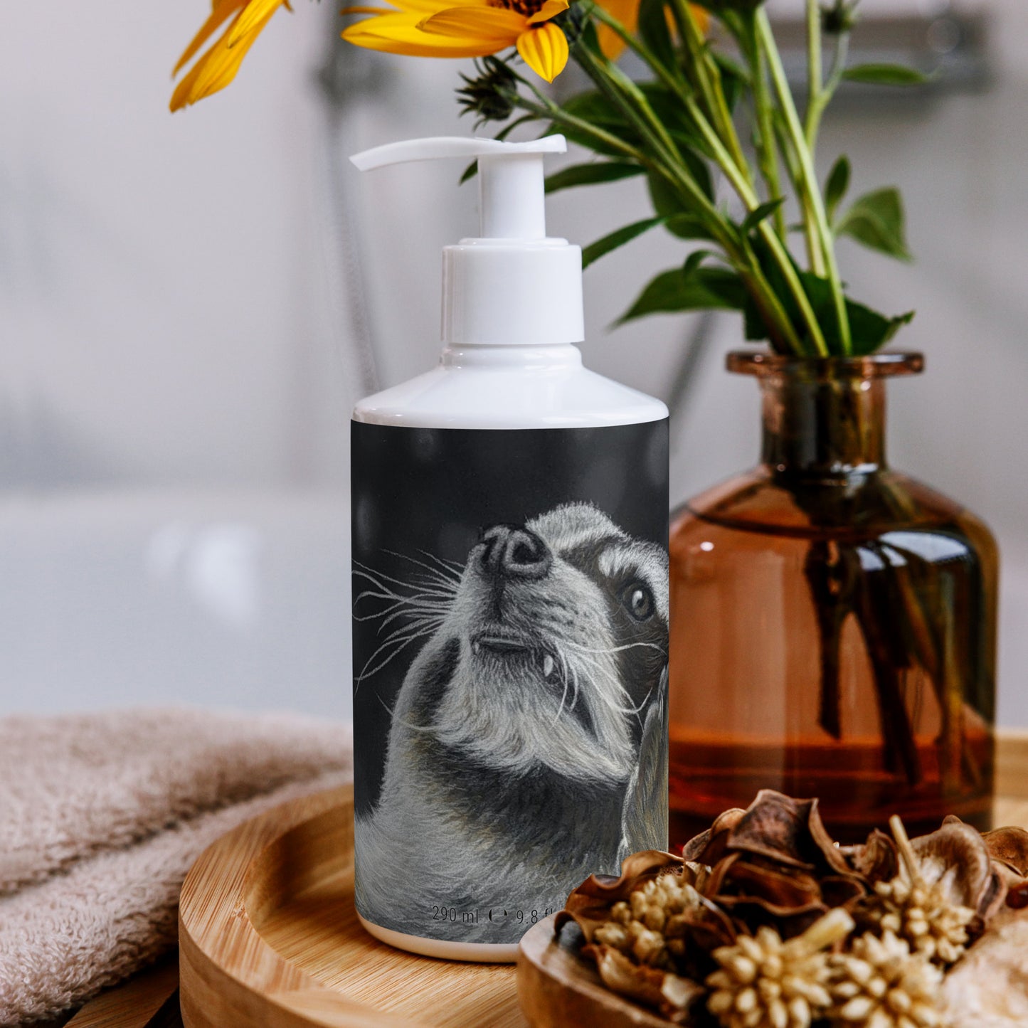 Catching Snowflakes: Whimsical Raccoon-themed Design Floral Hand & Body Lotion