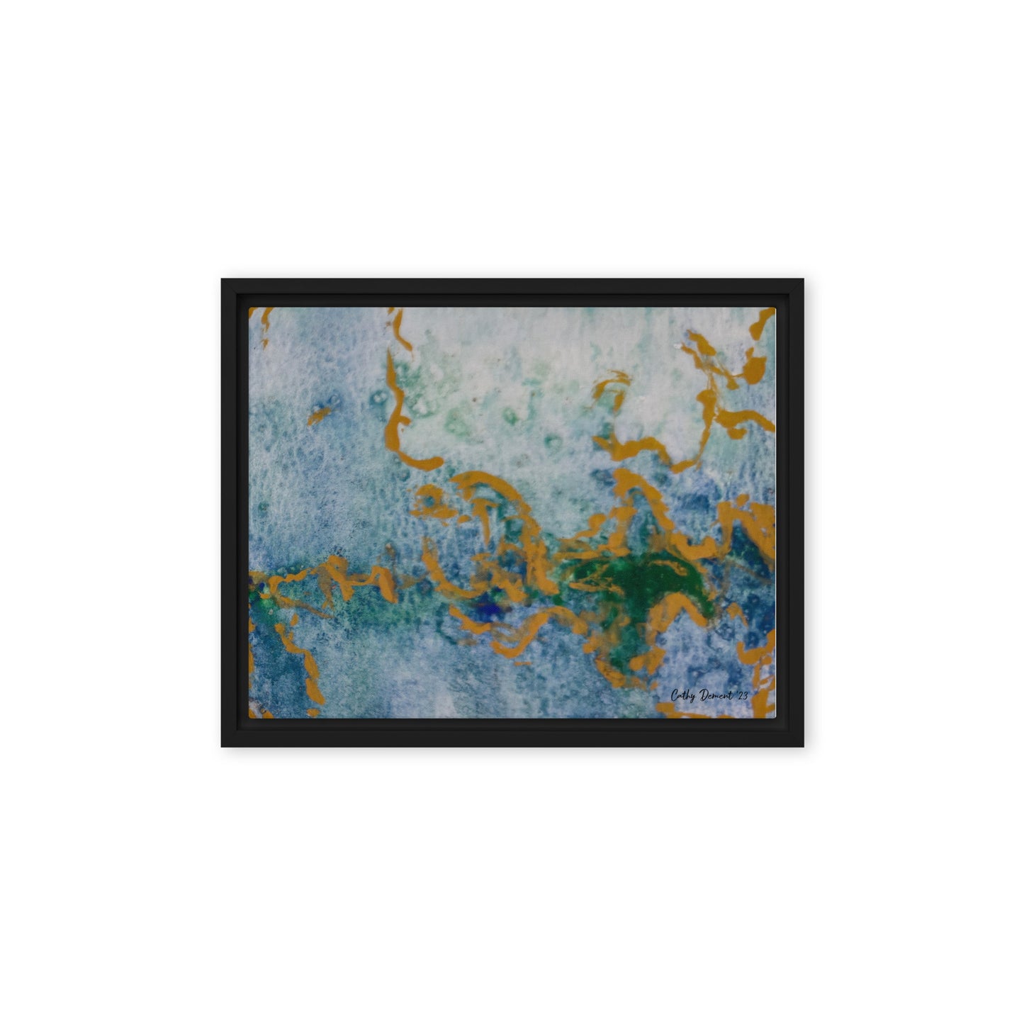 Framed Canvas Print - Celestial Dreamscape #1 - Abstract Watercolor, Blue, Green, and Gold Print, Wall Art