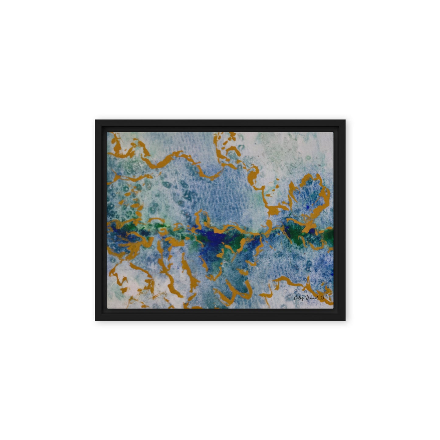 Framed Canvas Print - Celestial Dreamscape #2 - Abstract Watercolor, Blue, Green, and Gold Print, Wall Art