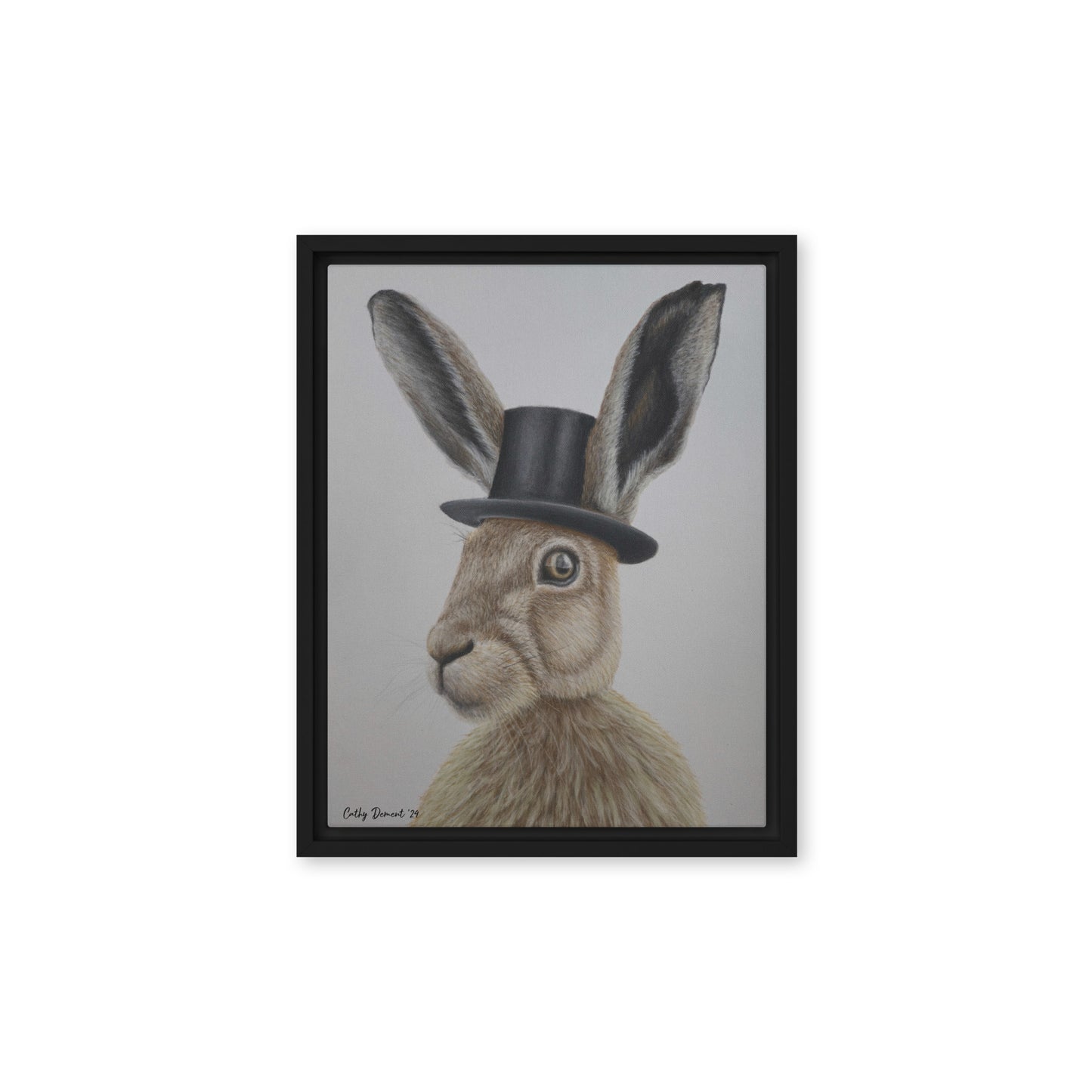 Framed Canvas Print - Dapper Aristohare - Whimsical Rabbit in Top Hat Artwork by Cathy Dement, Wall Art