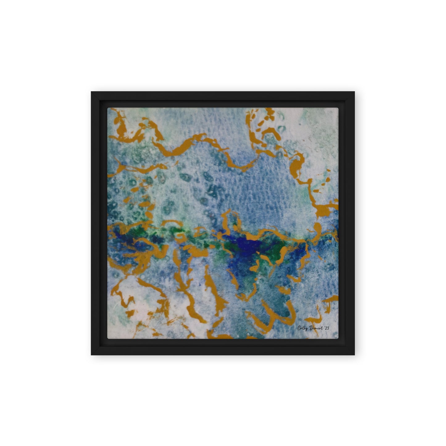 Framed Canvas Print - Celestial Dreamscape #2 - Abstract Watercolor, Blue, Green, and Gold Print, Wall Art