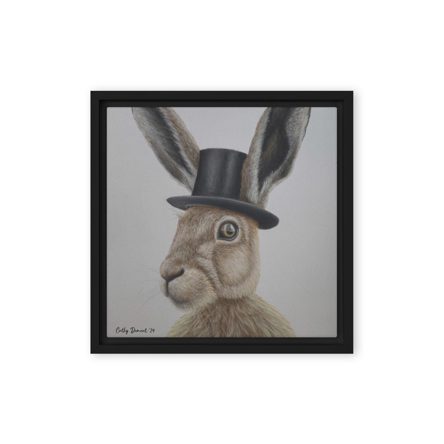 Framed Canvas Print - Dapper Aristohare - Whimsical Rabbit in Top Hat Artwork by Cathy Dement, Wall Art