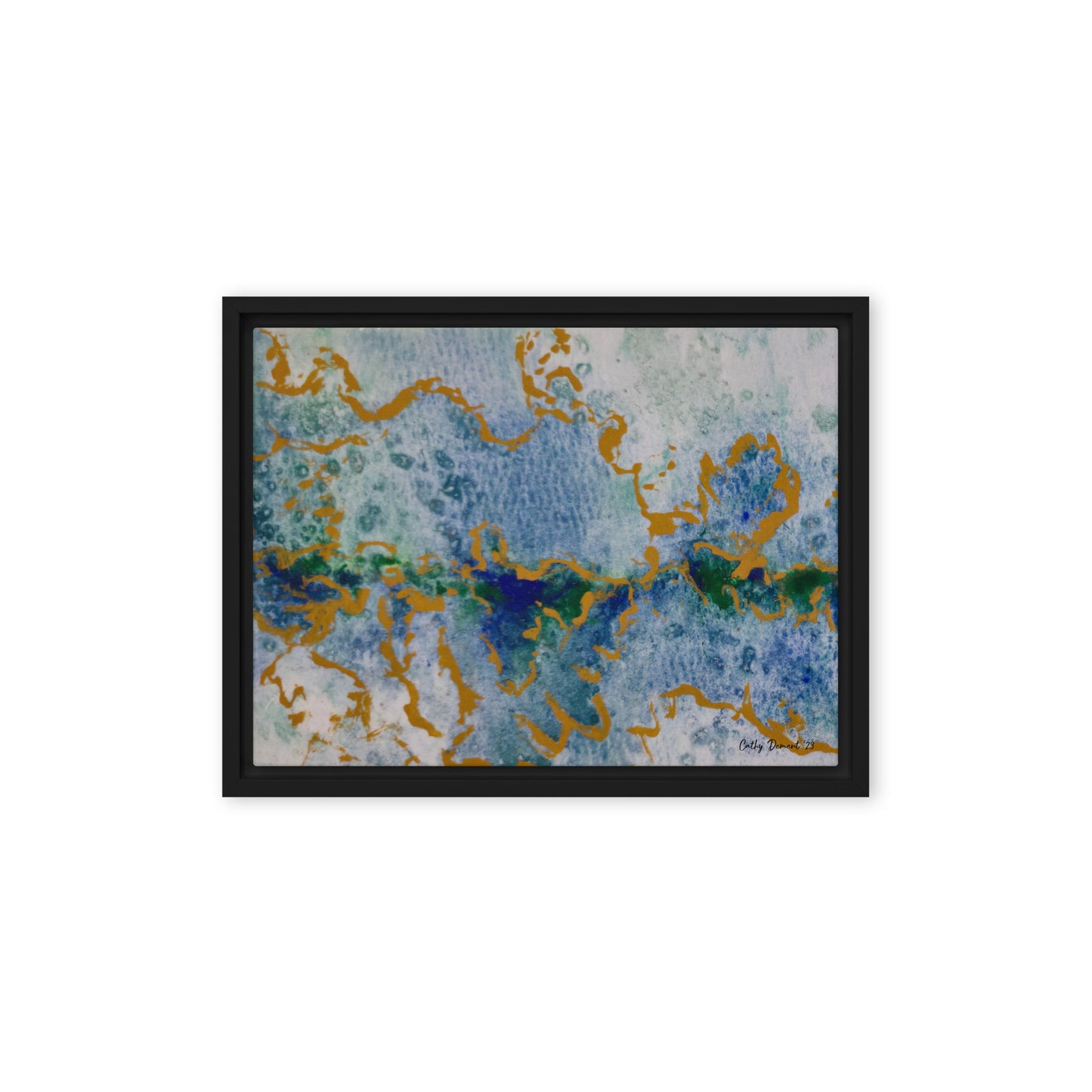 Framed Canvas Print - Celestial Dreamscape #2 - Abstract Watercolor, Blue, Green, and Gold Print, Wall Art