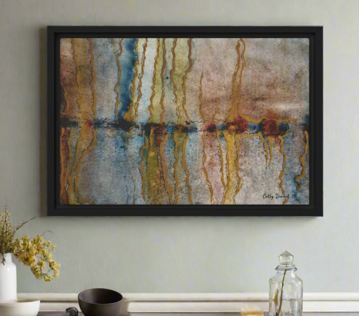 Twilight Reflections #1 - Abstract Sunset Watercolor Framed Canvas Print by cathy dement