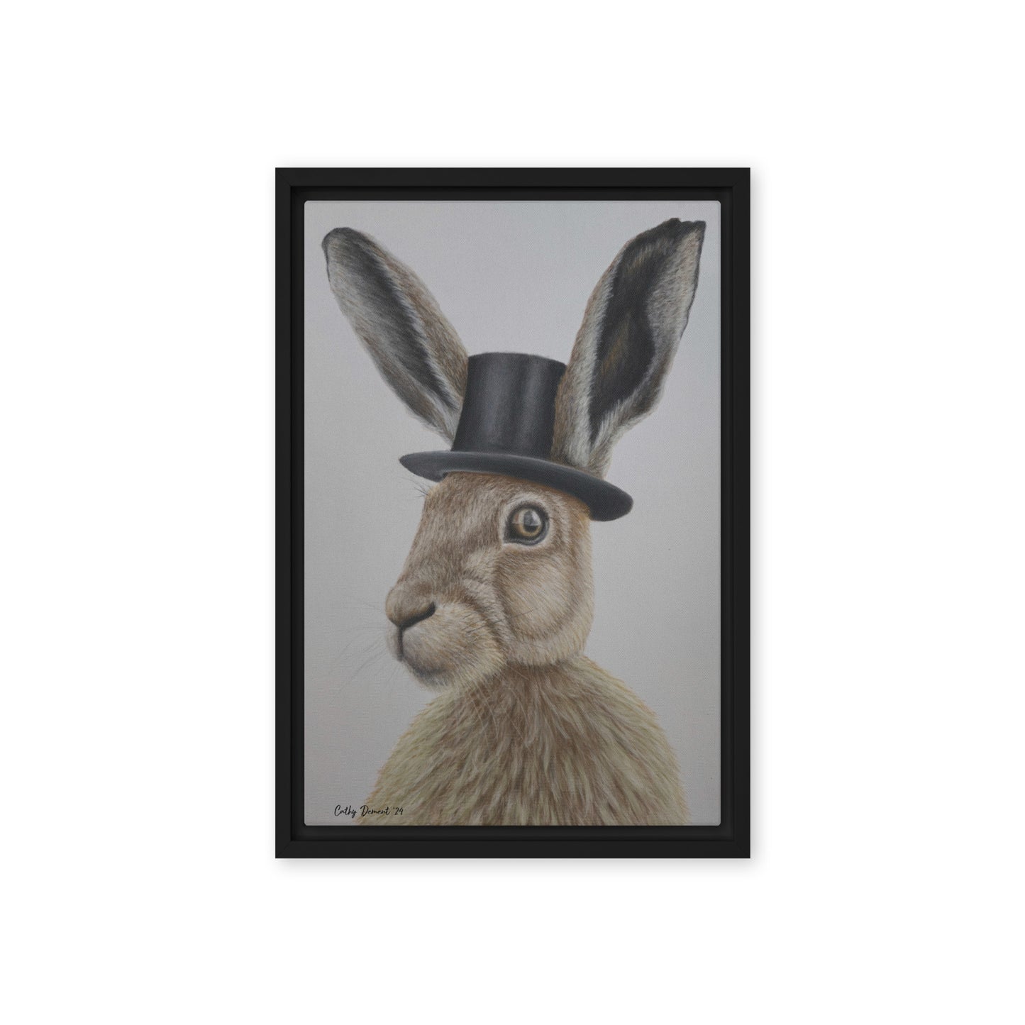 Framed Canvas Print - Dapper Aristohare - Whimsical Rabbit in Top Hat Artwork by Cathy Dement, Wall Art