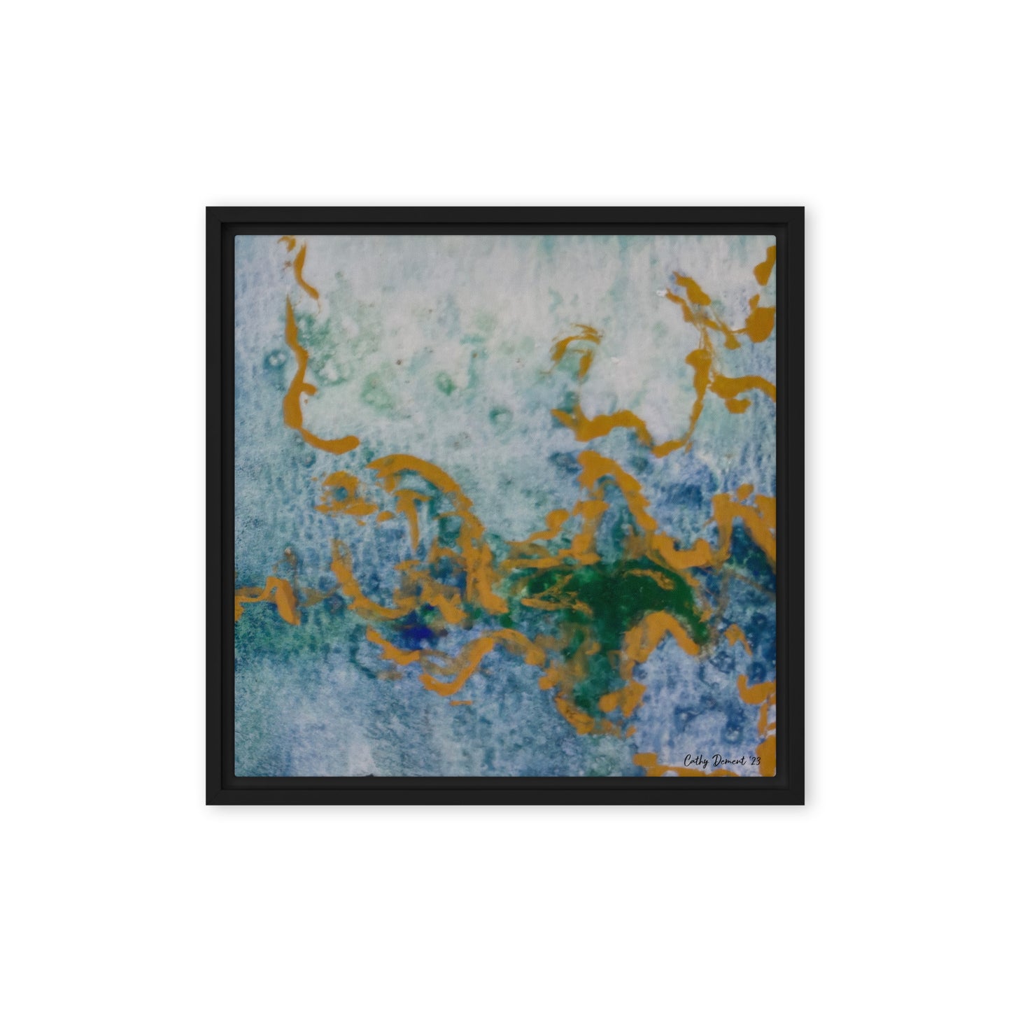 Framed Canvas Print - Celestial Dreamscape #1 - Abstract Watercolor, Blue, Green, and Gold Print, Wall Art