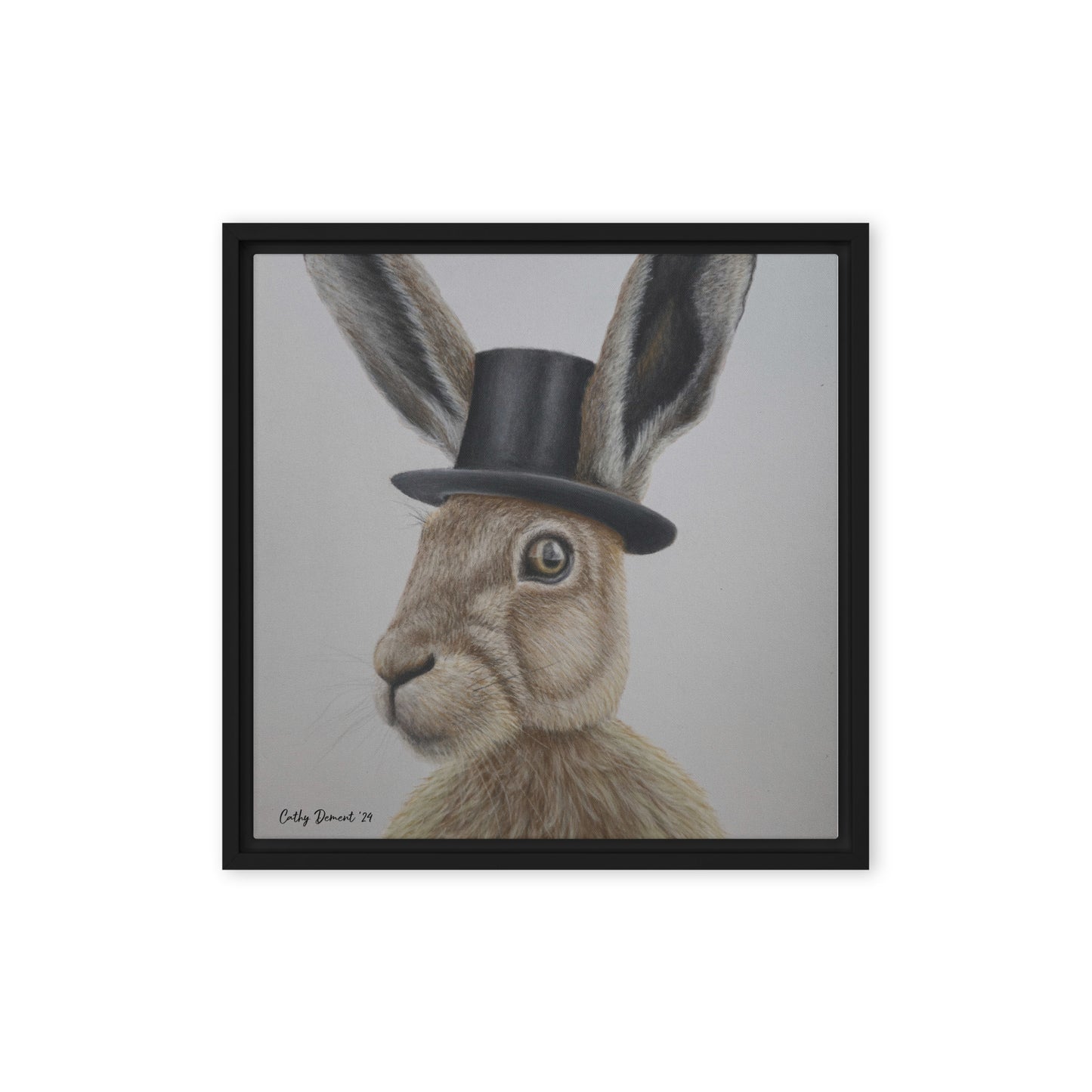 Framed Canvas Print - Dapper Aristohare - Whimsical Rabbit in Top Hat Artwork by Cathy Dement, Wall Art