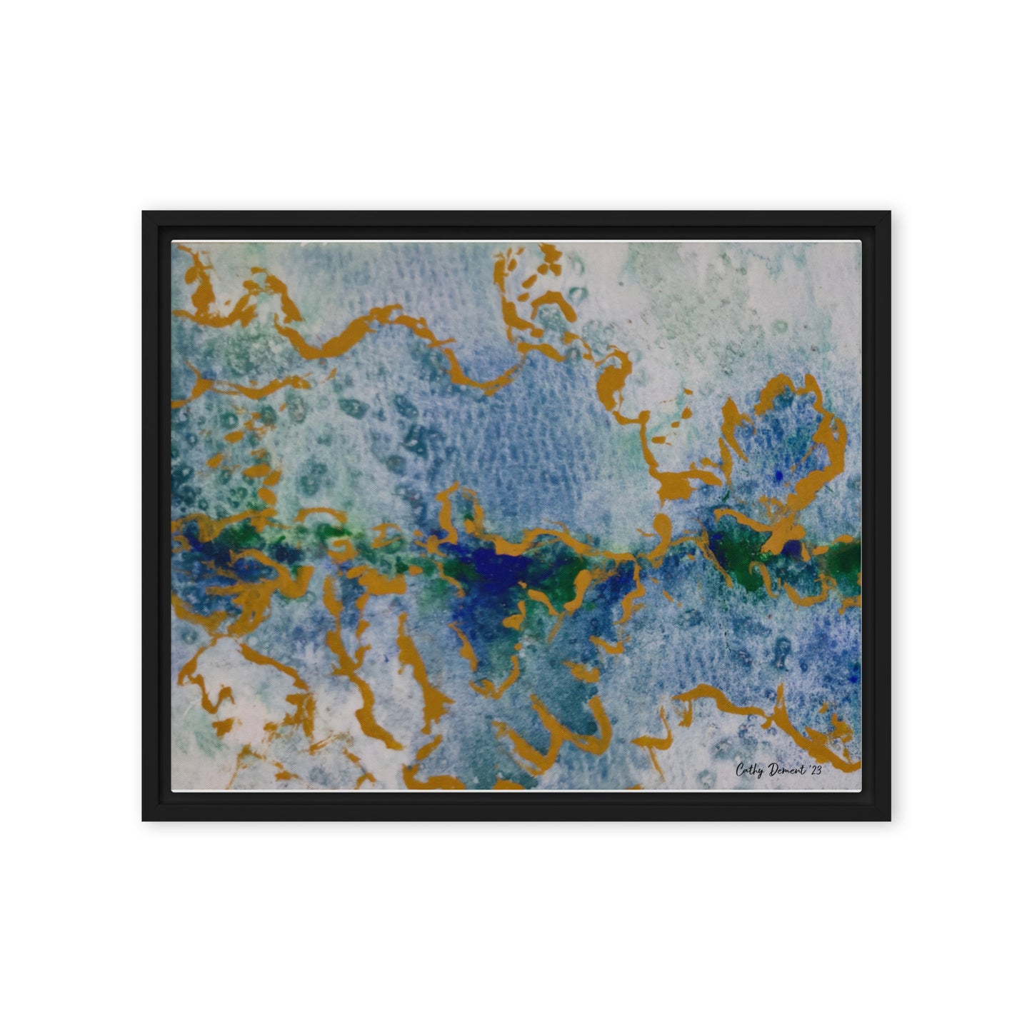 Framed Canvas Print - Celestial Dreamscape #2 - Abstract Watercolor, Blue, Green, and Gold Print, Wall Art