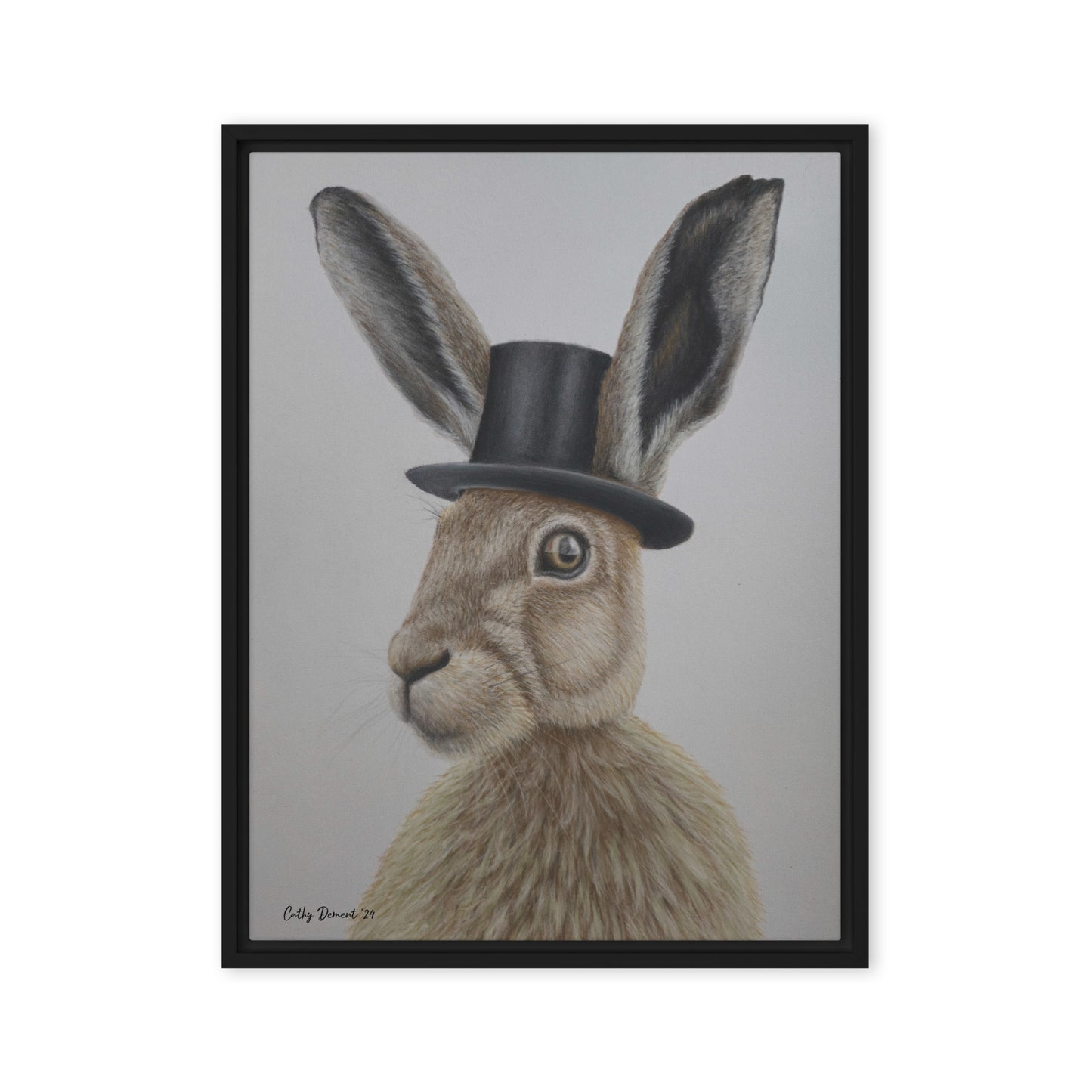 Framed Canvas Print - Dapper Aristohare - Whimsical Rabbit in Top Hat Artwork by Cathy Dement, Wall Art