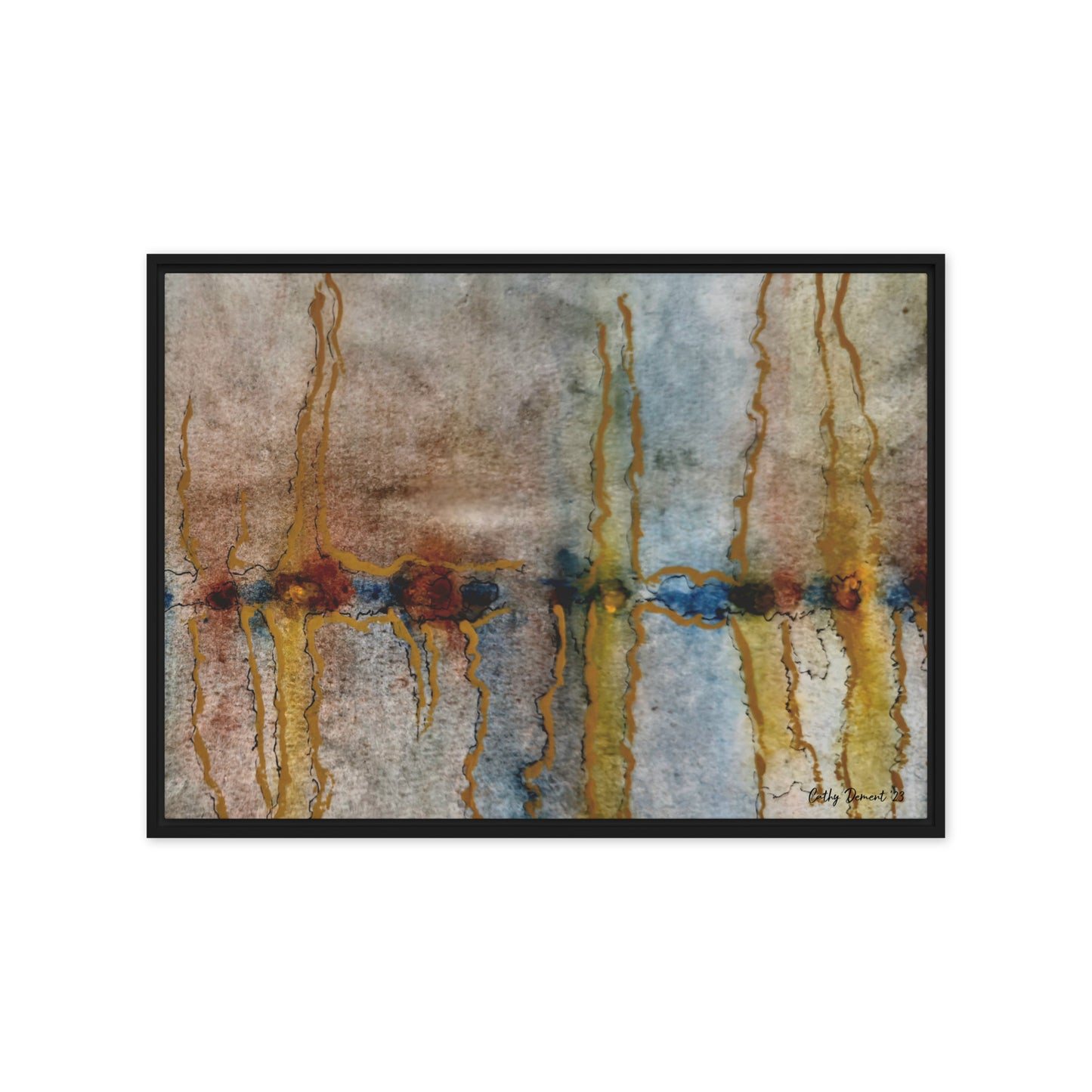 Framed Canvas Print - Twilight Reflections #1 - Abstract Sunset Watercolor Atwork, Wall Art