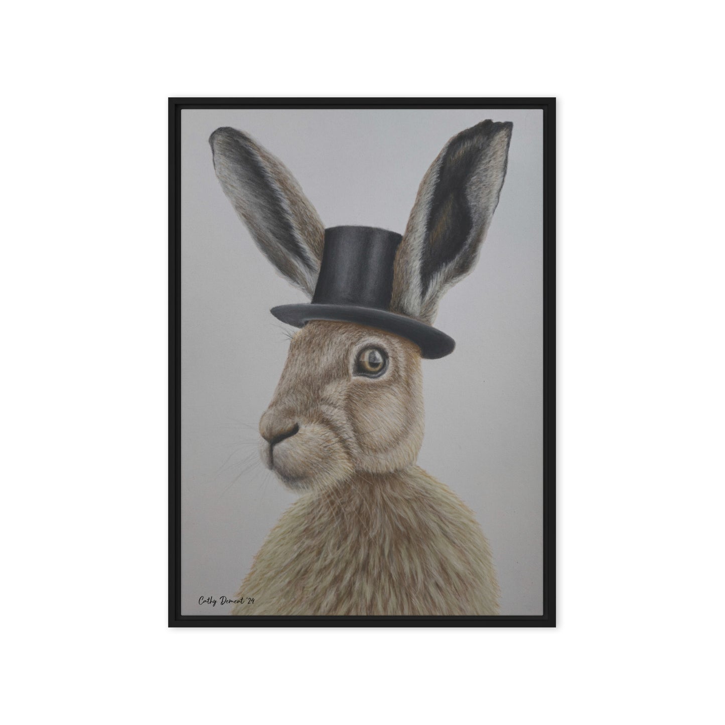 Framed Canvas Print - Dapper Aristohare - Whimsical Rabbit in Top Hat Artwork by Cathy Dement, Wall Art