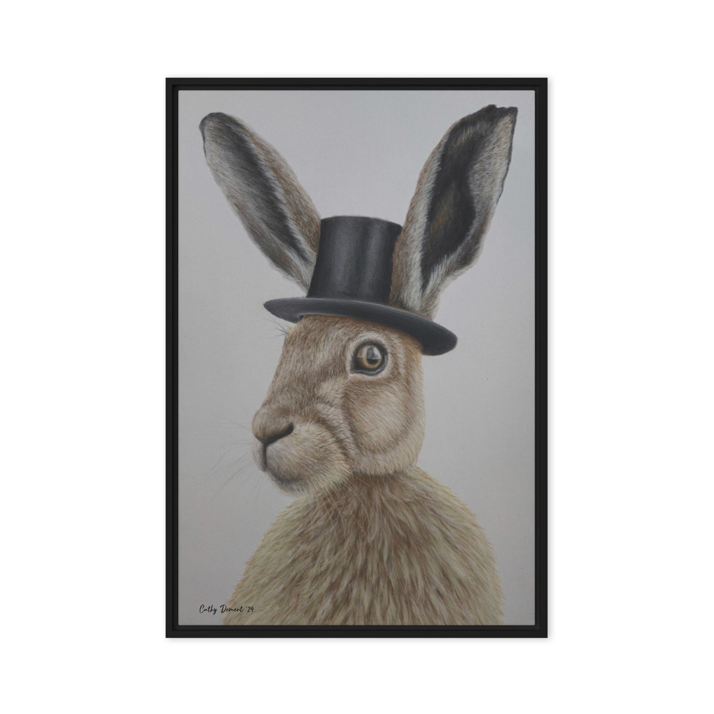 Framed Canvas Print - Dapper Aristohare - Whimsical Rabbit in Top Hat Artwork by Cathy Dement, Wall Art