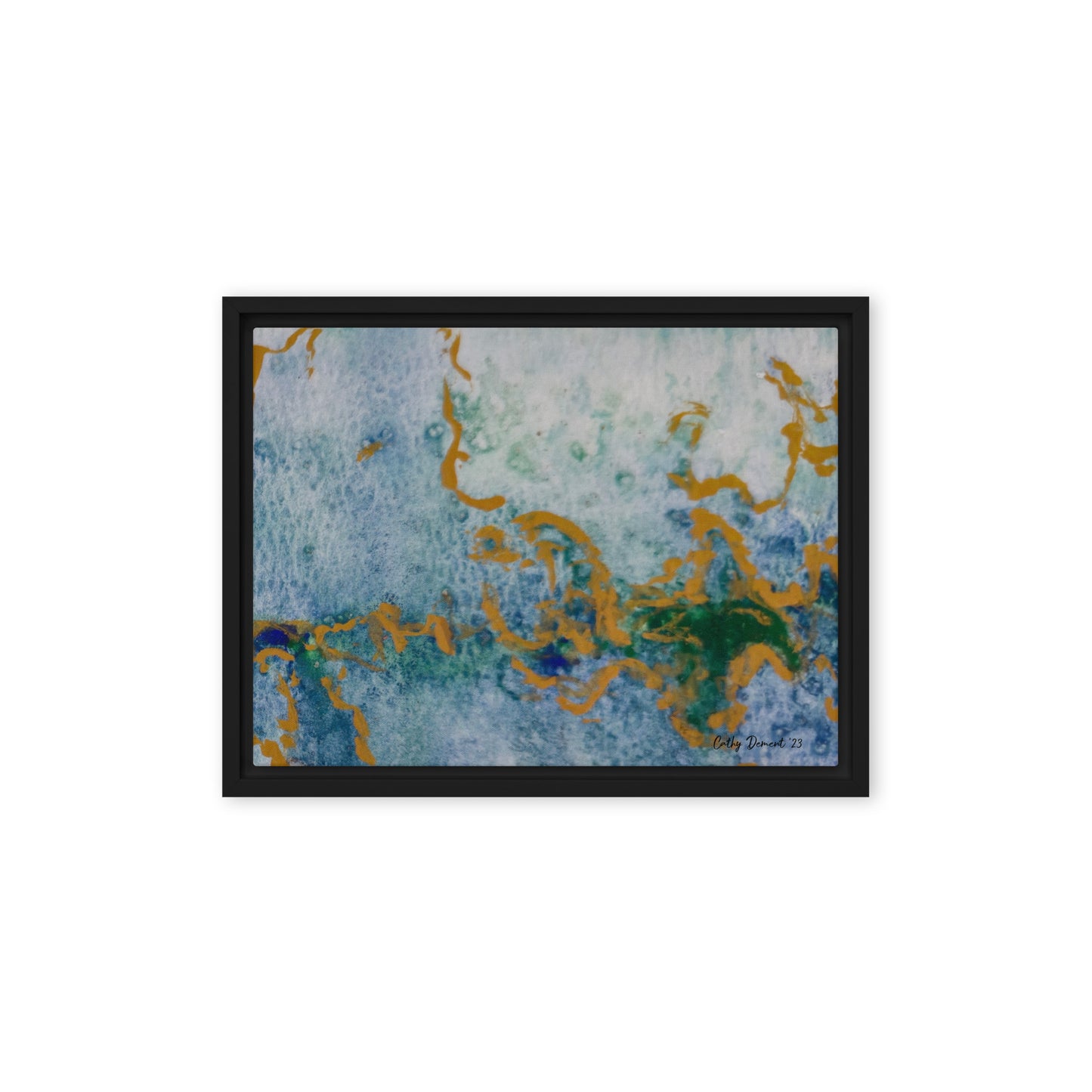 Framed Canvas Print - Celestial Dreamscape #1 - Abstract Watercolor, Blue, Green, and Gold Print, Wall Art