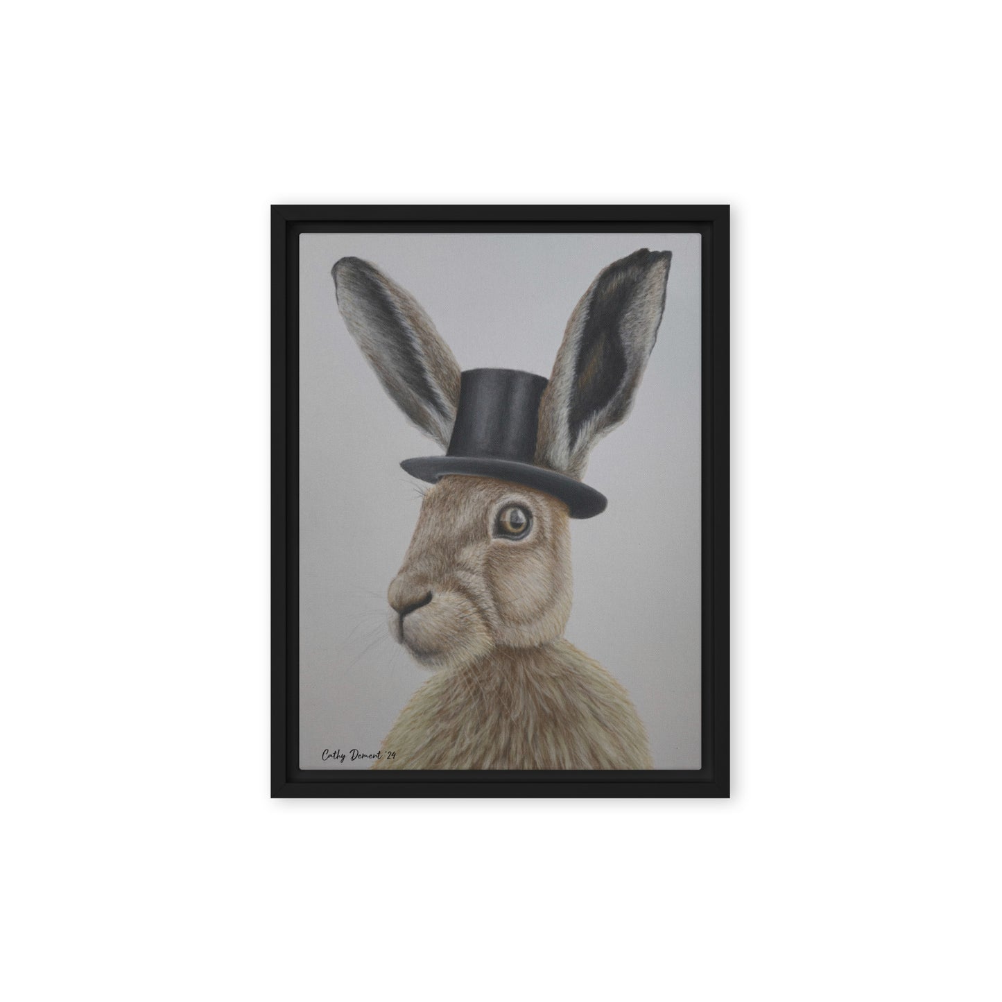 Framed Canvas Print - Dapper Aristohare - Whimsical Rabbit in Top Hat Artwork by Cathy Dement, Wall Art