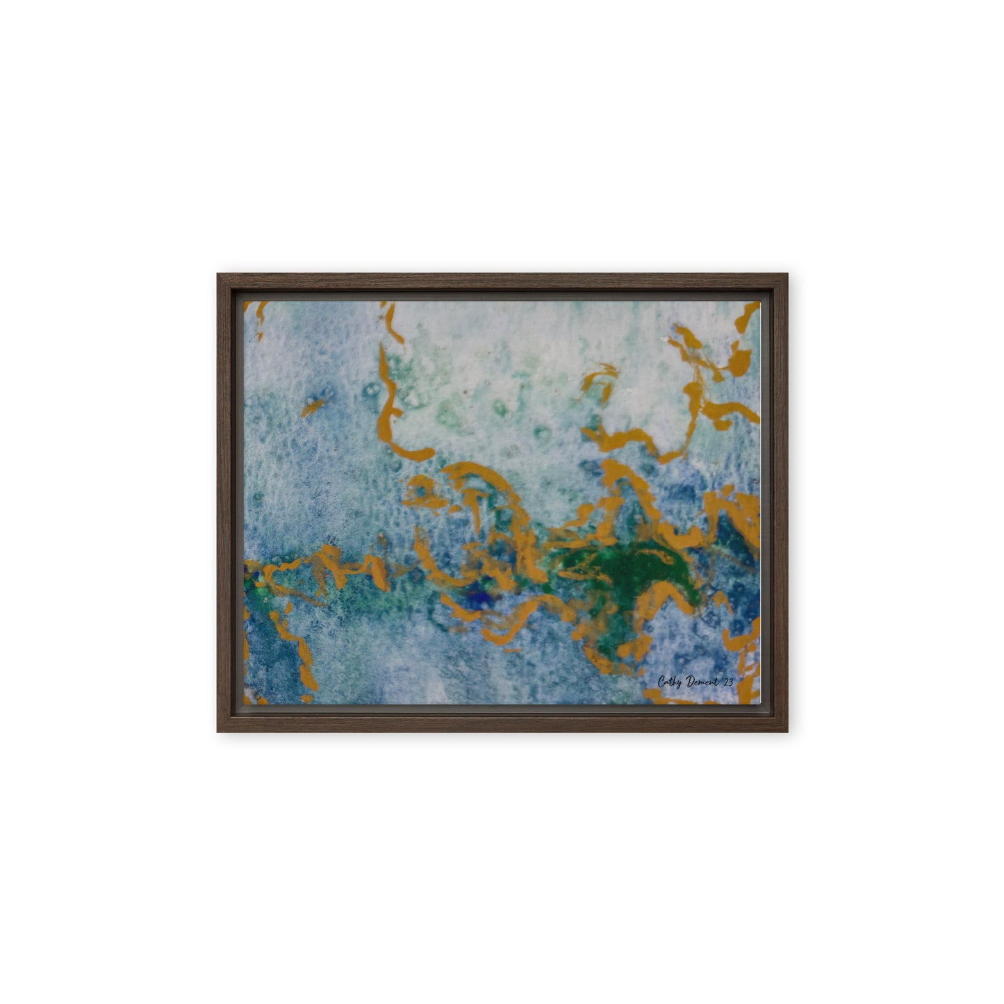 Framed Canvas Print - Celestial Dreamscape #1 - Abstract Watercolor, Blue, Green, and Gold Print, Wall Art