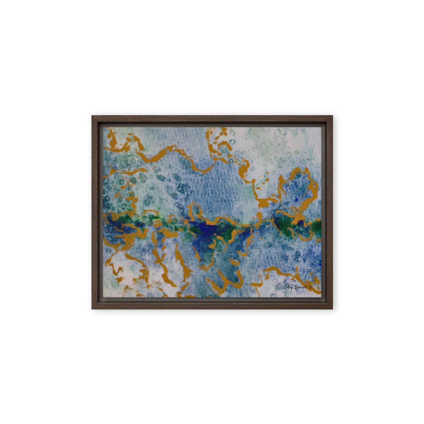 Framed Canvas Print - Celestial Dreamscape #2 - Abstract Watercolor, Blue, Green, and Gold Print, Wall Art