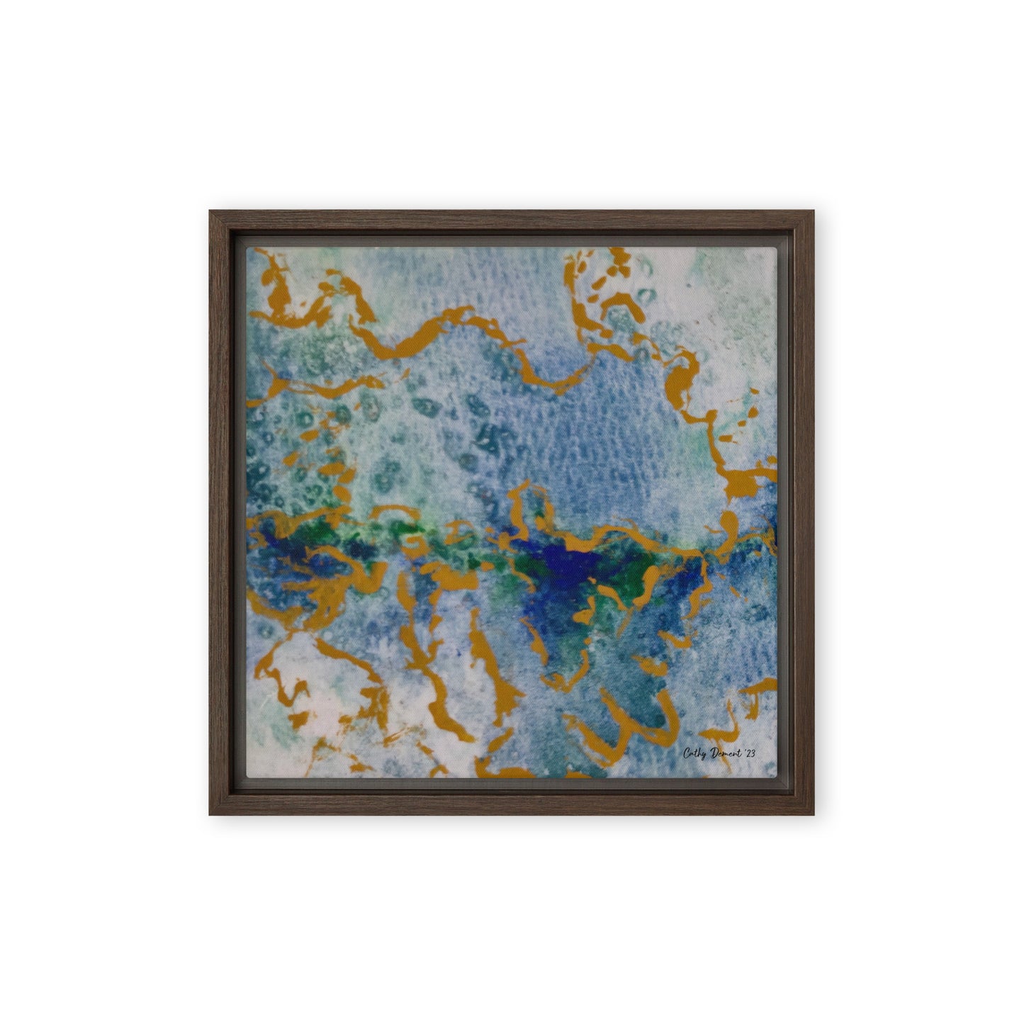 Framed Canvas Print - Celestial Dreamscape #2 - Abstract Watercolor, Blue, Green, and Gold Print, Wall Art