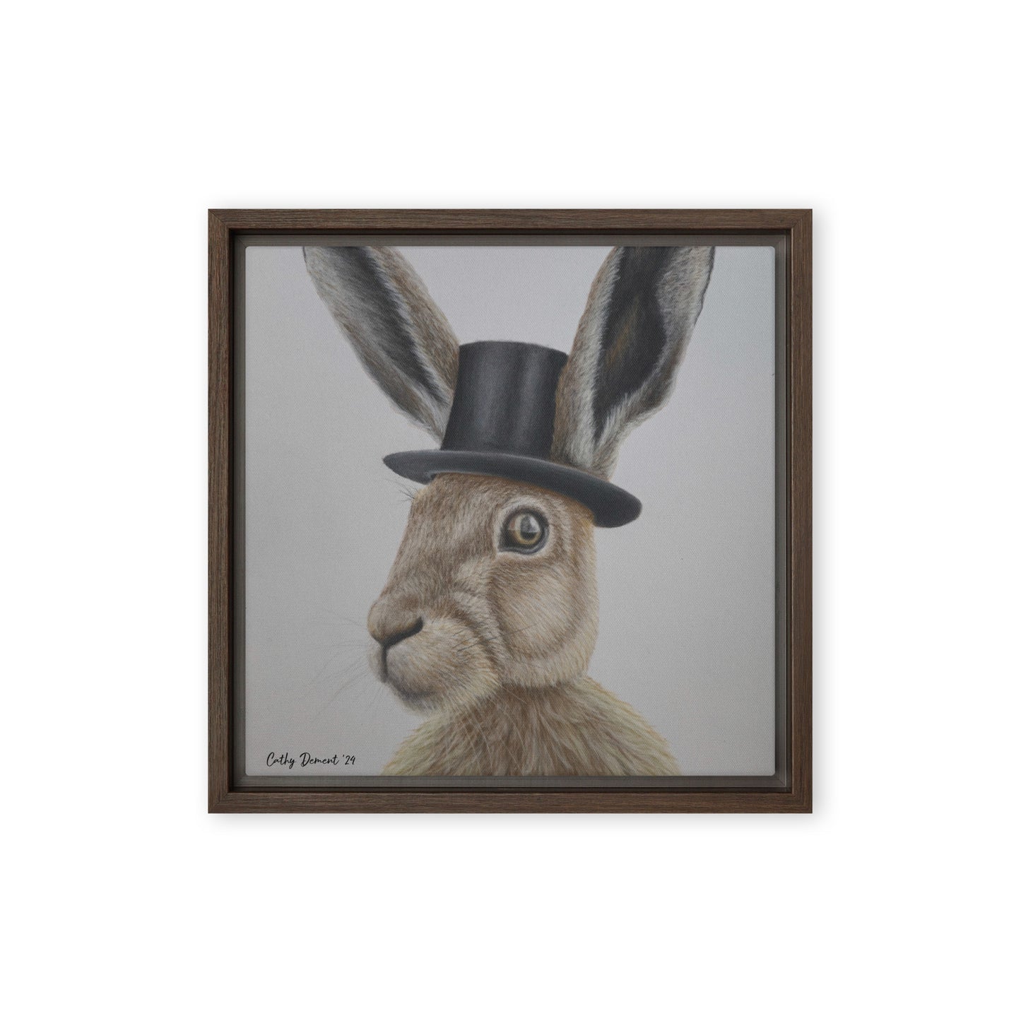 Framed Canvas Print - Dapper Aristohare - Whimsical Rabbit in Top Hat Artwork by Cathy Dement, Wall Art