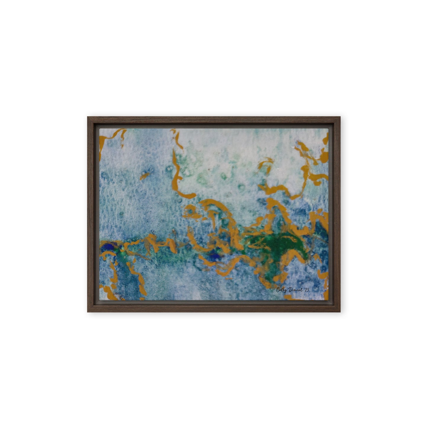 Framed Canvas Print - Celestial Dreamscape #1 - Abstract Watercolor, Blue, Green, and Gold Print, Wall Art