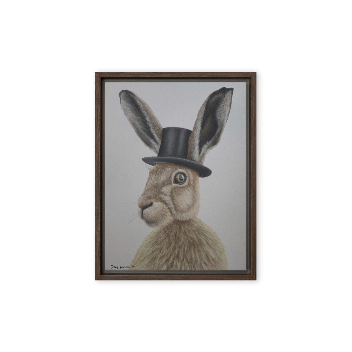 Framed Canvas Print - Dapper Aristohare - Whimsical Rabbit in Top Hat Artwork by Cathy Dement, Wall Art