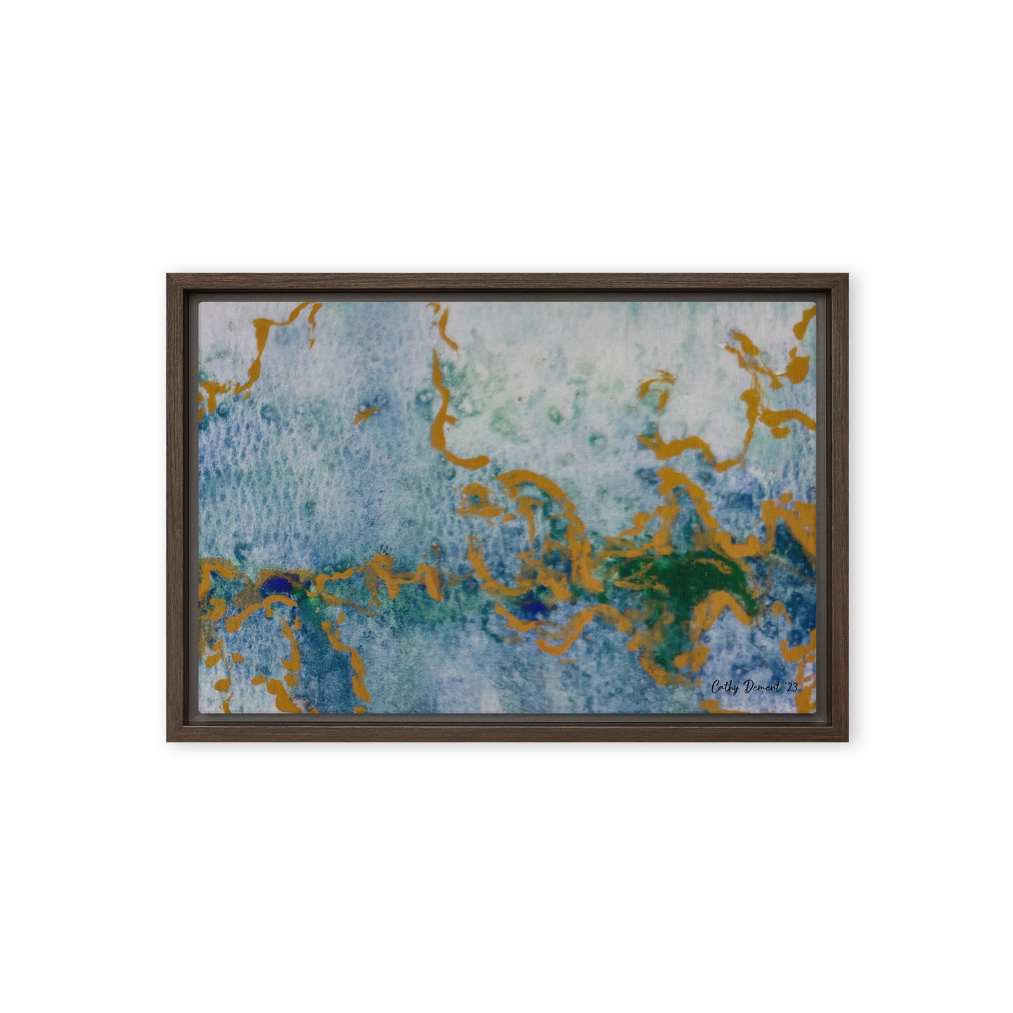 Framed Canvas Print - Celestial Dreamscape #1 - Abstract Watercolor, Blue, Green, and Gold Print, Wall Art